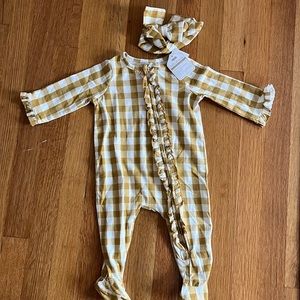 Mud Pie Mustard Gingham Baby Sleeper Set